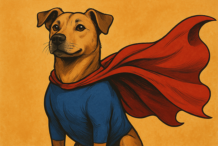 Foster caring for a happy rescue pet