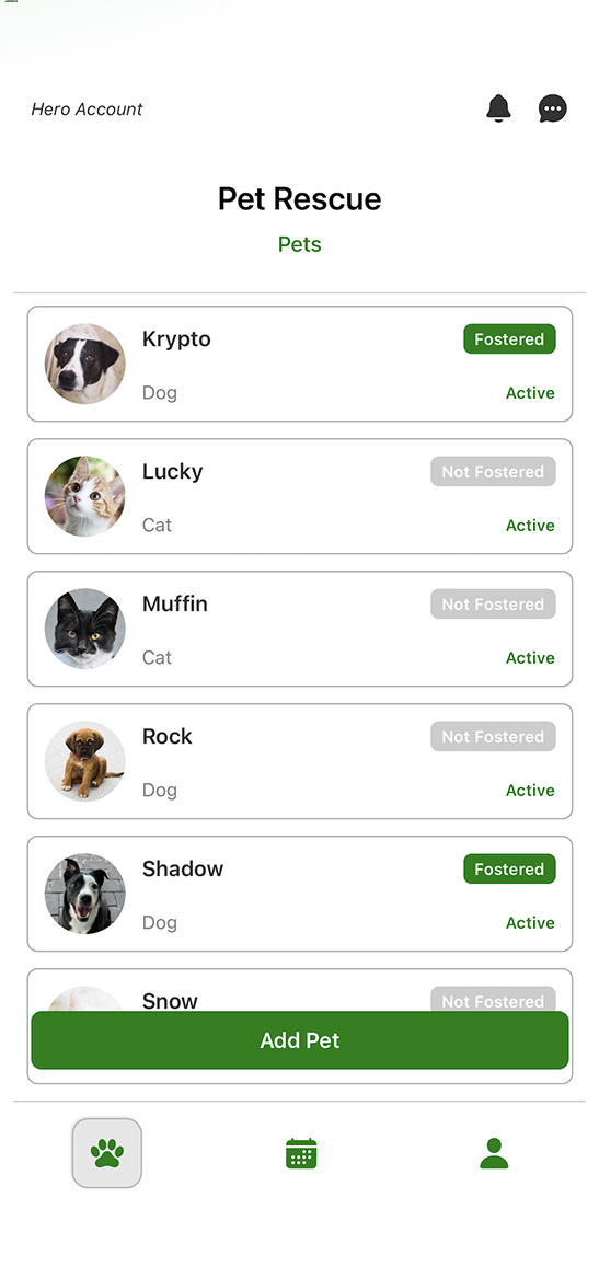 Pet Foster App Screenshot