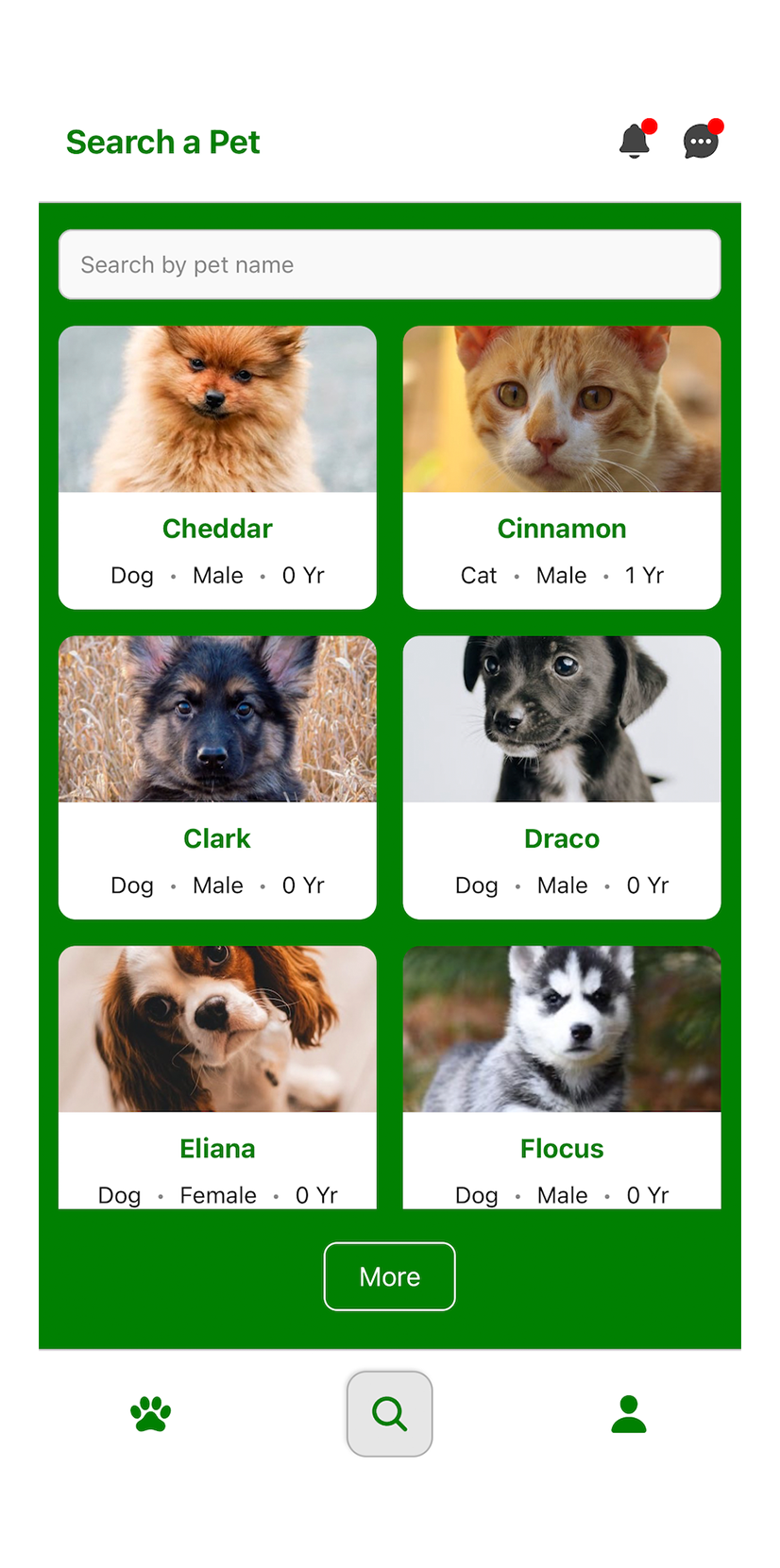 Foster search pets on mobile