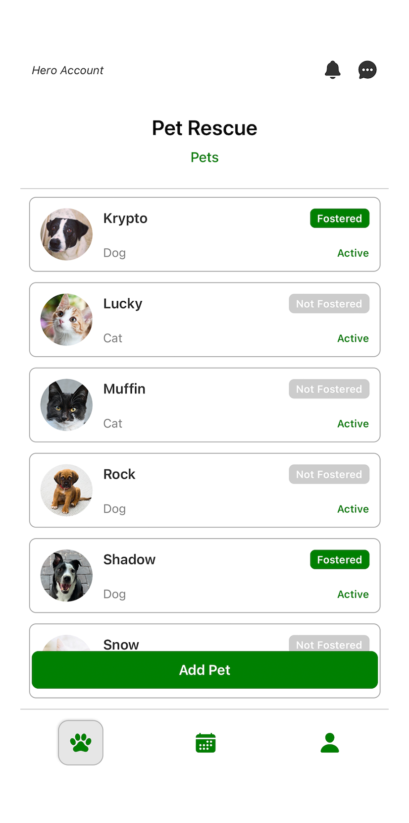 Shelter dashboard on mobile